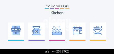 Kitchen Blue 5 Icon Pack Including kitchen. cook. breakfast. knife. kitchen. Creative Icons Design Stock Vector