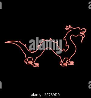 Neon chinese dragon red color vector illustration image flat style light. Neon chinese dragon red color vector illustration image flat style Stock Vector