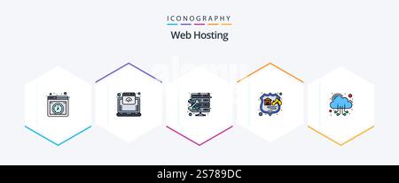 Web Hosting 25 FilledLine icon pack including . web. firewall. server. cloud Stock Vector