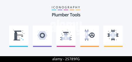 Plumber Flat 5 Icon Pack Including mechanical. plumbing. mechanical. plumber. valve. Creative Icons Design Stock Vector