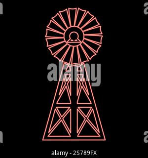 Neon wind generator red color vector illustration image flat style light. Neon wind generator red color vector illustration image flat style Stock Vector