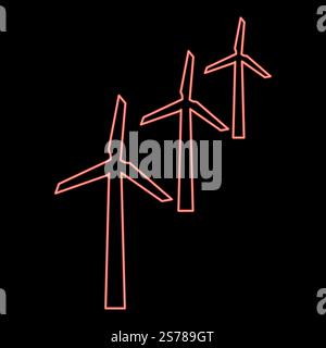 Neon wind generators turbine power Windmill clean energy concept red color vector illustration image flat style light. Neon wind generators turbine power Windmill clean energy concept red color vector illustration image flat style Stock Vector