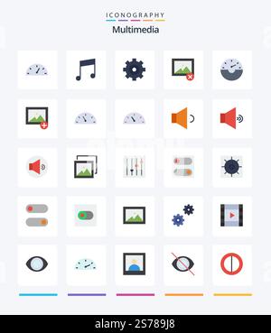 Creative Multimedia 25 Flat icon pack  Such As photo. add. options. speed. dash Stock Vector
