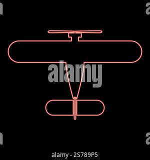 Neon propelier aircraft retro vintage small plane single engine red color vector illustration image flat style light. Neon propelier aircraft retro vintage small plane single engine red color vector illustration image flat style Stock Vector