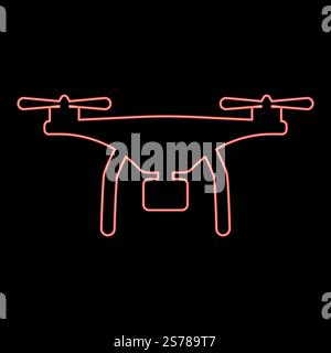 Neon drone with camera red color vector illustration image flat style light. Neon drone with camera red color vector illustration image flat style Stock Vector