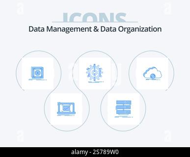 Data Management And Data Organization Blue Icon Pack 5 Icon Design. management. setting. database. server. message Stock Vector
