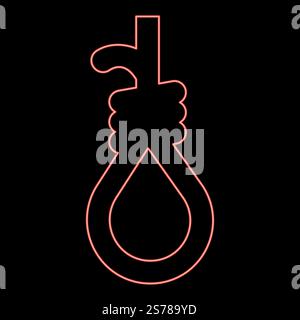 Neon loop for gallows hangman&rsquo;s noose Rope suicide lynching red color vector illustration image flat style light. Neon loop for gallows hangman&rsquo;s noose Rope suicide lynching red color vector illustration image flat style Stock Vector