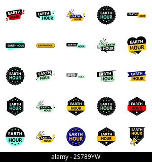 25 Dynamic Vector Designs in the Earth Hour Pack Perfect for Earth Day and Earth Hour Events Stock Vector