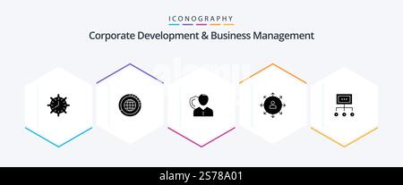 Corporate Development And Business Management 25 Glyph icon pack including person. employee. data. security. statistics Stock Vector