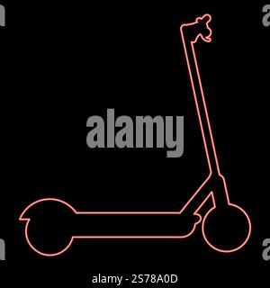 Neon scooter electric modern technology kick eco transport for city trotinette red color vector illustration image flat style light. Neon scooter electric modern technology kick eco transport for city trotinette red color vector illustration image flat style Stock Vector