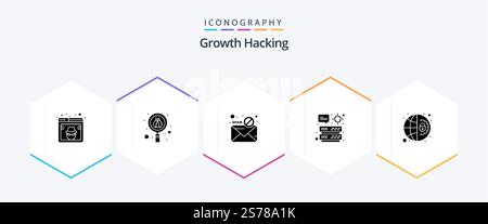 Hacking 25 Glyph icon pack including target. server. virus. datacenter. virus Stock Vector