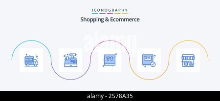 Shopping and Ecommerce Blue 5 Icon Pack Including . ecommerce. store. shop Stock Vector