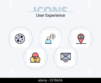 User Experience Line Filled Icon Pack 5 Icon Design. play . design. user. target Stock Vector
