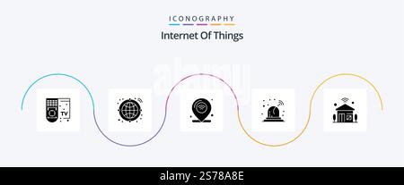 Internet Of Things Glyph 5 Icon Pack Including internet of things. house. internet. light. alarm Stock Vector