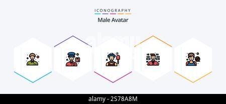 Male Avatar 25 FilledLine icon pack including player. basketball. male. avatar. programming Stock Vector