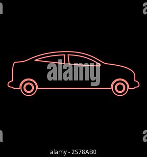 Neon car sedan red color vector illustration image flat style light. Neon car sedan red color vector illustration image flat style Stock Vector