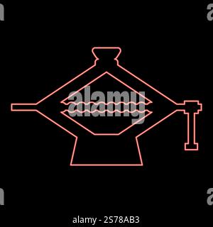 Neon screw jack lifting equipment mechanism for lifting supported loads of car maintenance scissor shape red color vector illustration image flat style light. Neon screw jack lifting equipment mechanism for lifting supported loads of car maintenance scissor shape red color vector illustration image flat style Stock Vector