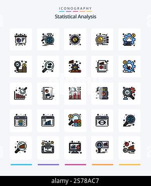 Creative Statistical Analysis 25 Line FIlled icon pack  Such As statistical. business. analysis. analytics. money Stock Vector