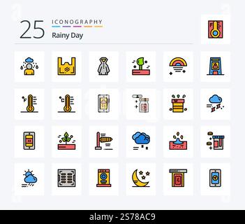 Rainy 25 Line Filled icon pack including sky. rainbow. clothing. winter. weather Stock Vector