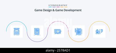 Game Design And Game Development Blue 5 Icon Pack Including file. code. program. game. new Stock Vector