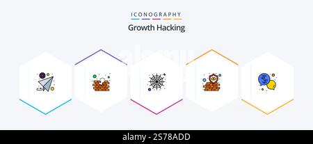 Hacking 25 FilledLine icon pack including development. shield. wall. security. antivirus Stock Vector