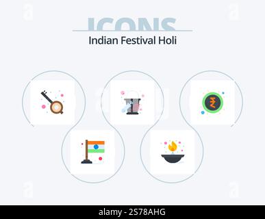 Holi Flat Icon Pack 5 Icon Design. rupee. indian. india. paint bucket. bucket Stock Vector