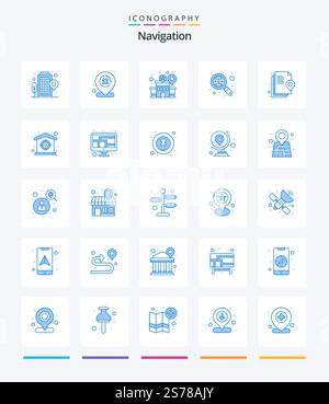 Creative Navigation 25 Blue icon pack  Such As home. file. location. document. internet Stock Vector