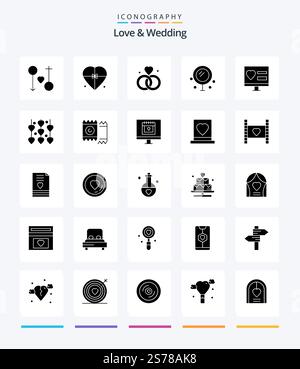 Creative Love And Wedding 25 Glyph Solid Black icon pack  Such As love. cosmetics. love.. v Stock Vector
