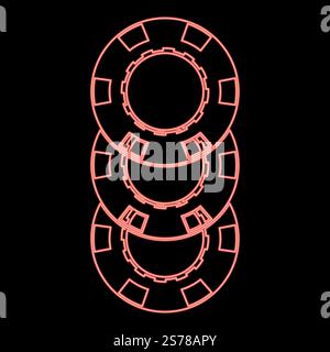 Neon gambling chips Casino coin red color vector illustration image flat style light. Neon gambling chips Casino coin red color vector illustration image flat style Stock Vector