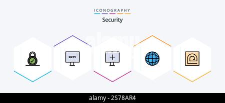 Security 25 FilledLine icon pack including fingerprint. block. aim. security. global Stock Vector