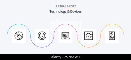 Devices Line 5 Icon Pack Including products. electronics. products. devices. laptop Stock Vector