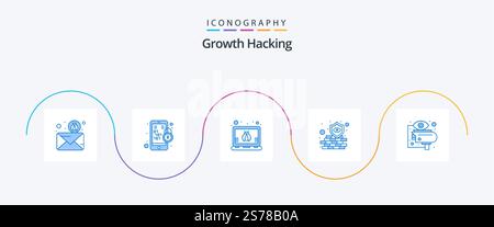 Hacking Blue 5 Icon Pack Including cctv. shield. mobile. security. antivirus Stock Vector