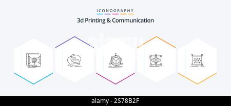 3d Printing And Communication 25 Line icon pack including sketch. design. speech. object. correction Stock Vector