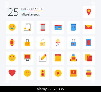 Miscellaneous 25 Flat Color icon pack including mail. handbag. cell. bag. study Stock Vector