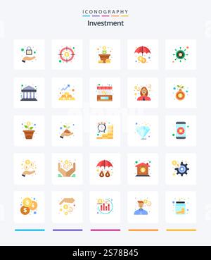 Creative Investment 25 Flat icon pack  Such As bank. money. tree. seo. investment Stock Vector