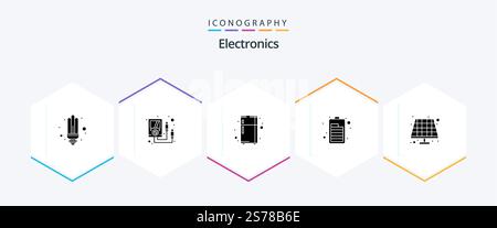 Electronics 25 Glyph icon pack including . eco. electronic device. battery. charging Stock Vector