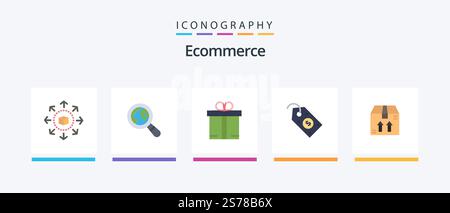 Ecommerce Flat 5 Icon Pack Including . ecommerce. ecommerce. box. price. Creative Icons Design Stock Vector