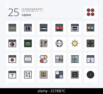 Layout 25 Line Filled icon pack including layout. bricks layout. pie. wireframe. links Stock Vector