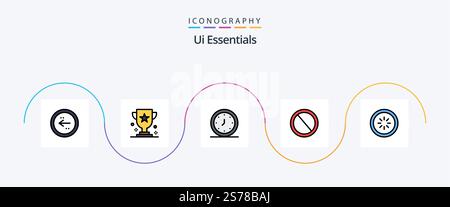 Ui Essentials Line Filled Flat 5 Icon Pack Including garbage. bin. prize. timer. clock Stock Vector