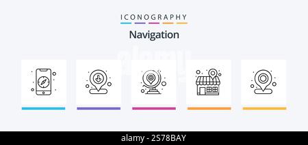 Navigation Line 5 Icon Pack Including map. plus. pin. map. add. Creative Icons Design Stock Vector
