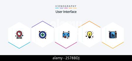 User Interface 25 FilledLine icon pack including . . notification. edit. comment Stock Vector