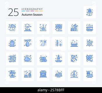 Autumn 25 Blue Color icon pack including bowl. plant. autumn. fall. shovel Stock Vector