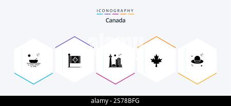 Canada 25 Glyph icon pack including maple. canada. leaf. toronto. city Stock Vector