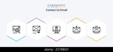 Email 25 Line icon pack including letter. check mark. email. retrieve. email Stock Vector