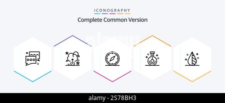 Complete Common Version 25 Line icon pack including color. research. direction. laboratory. beaker Stock Vector