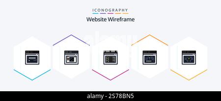 Website Wireframe 25 FilledLine icon pack including website. page. text. internet. website Stock Vector