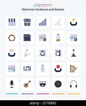 Creative Devices 25 Flat icon pack  Such As instrument. sms. device. phone. signal Stock Vector
