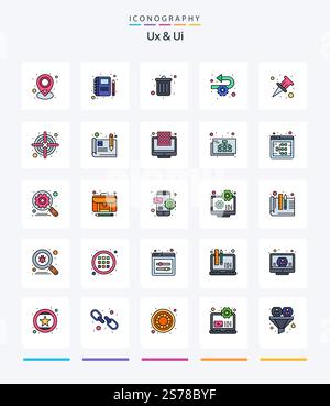Creative Ux And Ui 25 Line FIlled icon pack  Such As pin. attach. dustbin. process. agile Stock Vector