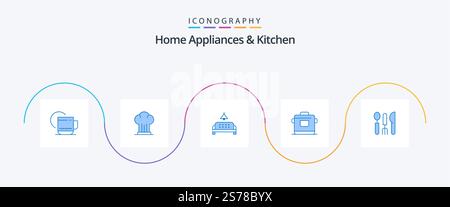 Home Appliances And Kitchen Blue 5 Icon Pack Including cutlery. rice. restaurant. kitchen. home Stock Vector
