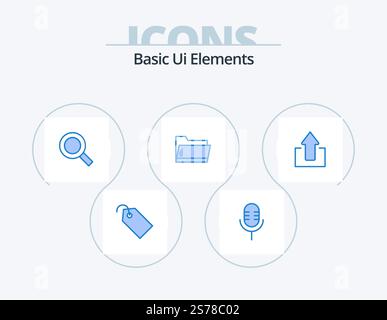 Basic Ui Elements Blue Icon Pack 5 Icon Design. arrows. storage. magnifier. data. folder Stock Vector